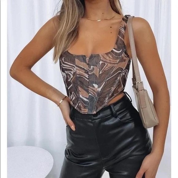 White Fox Boutique corset crop top - brown swirl - Picture 5 of 6